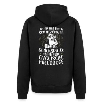 Hundebesitzer Englische Bulldogge Glückspilze - Unisex Premium Bio Zip Hoodie - Schwarz - Hinten - Nico (187cm)