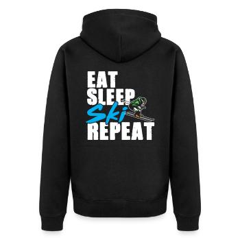 Eat Sleep Ski Repeat Geschenkidee Skifahrer - Unisex Premium Bio Zip Hoodie - Schwarz - Hinten - Nico (187cm)