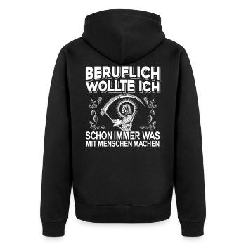 Sensenmann Sarkasmus Beruflich Mit Menschen Tod - Unisex Premium Bio Zip Hoodie - Schwarz - Hinten - Nico (187cm)