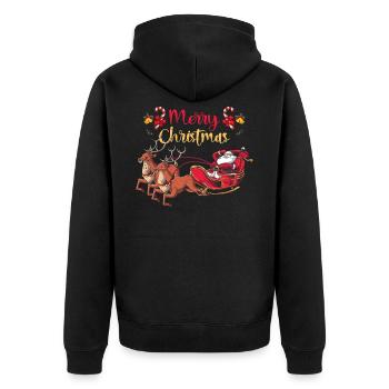 Weihnachtsmann Tannenbaum - Unisex Premium Bio Zip Hoodie - Schwarz - Hinten - Nico (187cm)