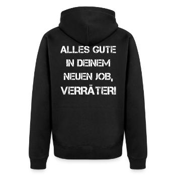 Alles Gute In Deinem Neuen Job Verräter Geschenk - Unisex Premium Bio Zip Hoodie - Schwarz - Hinten - Nico (187cm)