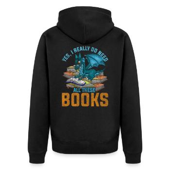 Dragon book fantasy animal - Unisex Premium Organic Zip Hoodie - black - Back - Nico (187cm)