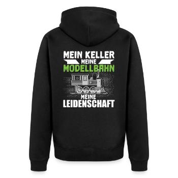 Mein Keller Meine Modellbahn Meine Leidenschaft - Unisex Premium Bio Zip Hoodie - Schwarz - Hinten - Nico (187cm)