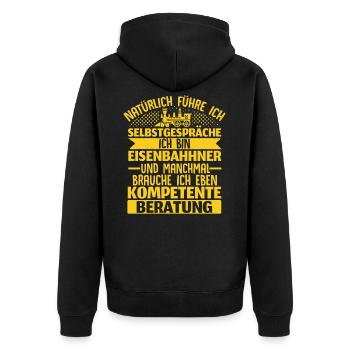 Ich Bin Eisenbahner Brauche Kompetente Beratung - Unisex Premium Bio Zip Hoodie - Schwarz - Hinten - Nico (187cm)