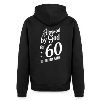 60e anniversaire - Veste à capuche bio Premium Unisexe - noir - Dos - Nico (187cm)