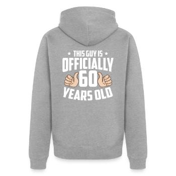 60e anniversaire - Veste à capuche bio Premium Unisexe - gris chiné - Dos - Nico (187cm)