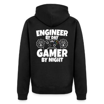 Ingenieur am Tag Gamer in der Nacht Techniker - Unisex Premium Bio Zip Hoodie - Schwarz - Hinten - Nico (187cm)