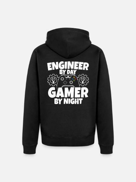 Ingenieur am Tag Gamer in der Nacht Techniker - Premium økologisk unisex-hættejakke - sort