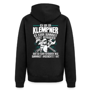 Klempner Lustige Sprüche Heizungsbauer - Unisex Premium Bio Zip Hoodie - Schwarz - Hinten - Nico (187cm)