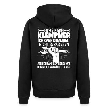 Klempner Lustige Sprüche Installateur - Unisex Premium Bio Zip Hoodie - Schwarz - Hinten - Nico (187cm)