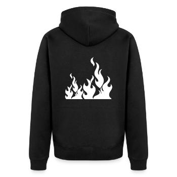 Flammen lodernd beeindruckend - Unisex Premium Bio Zip Hoodie - Schwarz - Hinten - Nico (187cm)