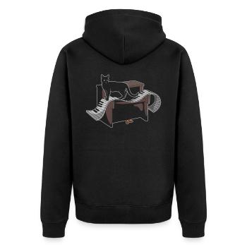Klavier Musik Katze - Unisex Premium Bio Zip Hoodie - Schwarz - Hinten - Nico (187cm)