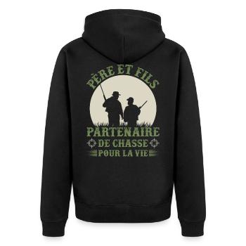 Père et fils - Partenaire de chasse - Cadeau - Veste à capuche bio Premium Unisexe - noir - Dos - Nico (187cm)