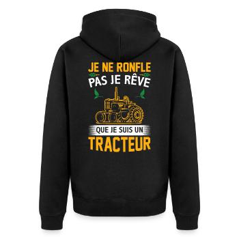 je ne ronfle pas je rêve que je suis un tracteur - Veste à capuche bio Premium Unisexe - noir - Dos - Nico (187cm)