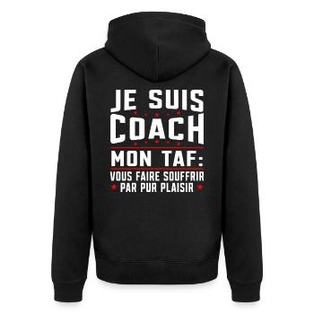 Je suis coach - humour cadeau sportif - Veste à capuche bio Premium Unisexe - noir - Dos - Nico (187cm)