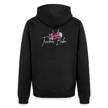 Trucker Babe Geschenkidee Für LKW Fahrerinnen - Unisex Premium Bio Zip Hoodie - Schwarz - Hinten - Nico (187cm)