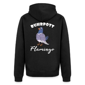 Original Ruhrpott Flamingo Ruhrgebiet Geschenk - Unisex Premium Bio Zip Hoodie - Schwarz - Hinten - Nico (187cm)