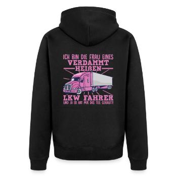 Frau Eines Heißen Truckers Geschenk LKW Frau - Unisex Premium Bio Zip Hoodie - Schwarz - Hinten - Nico (187cm)