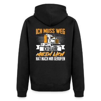 Ich Muss Weg Mein LKW Hat Gerufen Geschenkidee LKW - Unisex Premium Bio Zip Hoodie - Schwarz - Hinten - Nico (187cm)