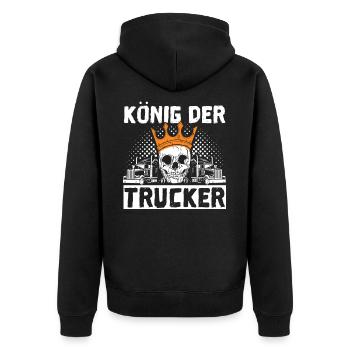 König Der Trucker Geschenk LKW Fahrer Fernfahrer - Unisex Premium Bio Zip Hoodie - Schwarz - Hinten - Nico (187cm)