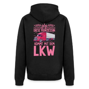 Die Prinzessin Kommt Mit Dem LKW Frauen Geschenk - Unisex Premium Bio Zip Hoodie - Schwarz - Hinten - Nico (187cm)