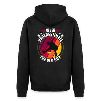 Frisbee - Unisex Premium Bio Zip Hoodie - Schwarz - Hinten - Nico (187cm)