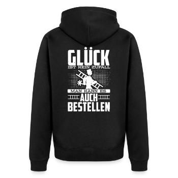 Glück Ist Kein Zufall Schornsteinfeger Glück Kamin - Unisex Premium Bio Zip Hoodie - Schwarz - Hinten - Nico (187cm)