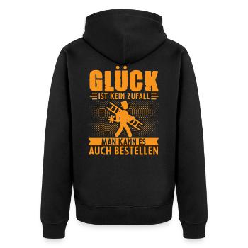 Glück Ist Kein Zufall Schornsteinfeger Glück Kamin - Unisex Premium Bio Zip Hoodie - Schwarz - Hinten - Nico (187cm)