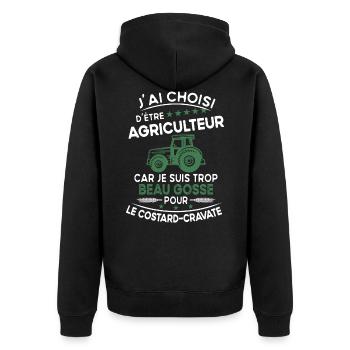 J'ai choisi d'être agriculteur - humour cadeau - Veste à capuche bio Premium Unisexe - noir - Dos - Nico (187cm)
