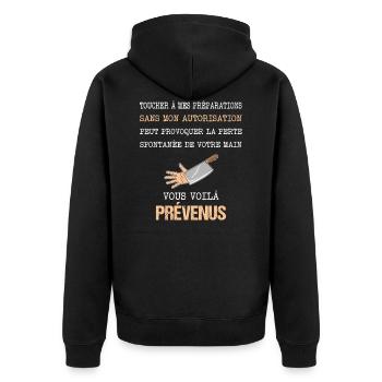 Humour cuisinier - Personne ne touche à mes plats - Veste à capuche bio Premium Unisexe - noir - Dos - Nico (187cm)