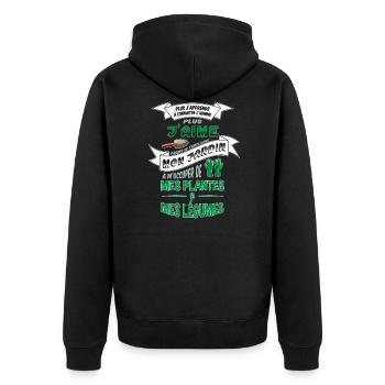 Plus j'en sais sur l'Homme plus j'aime mon jardin - Veste à capuche bio Premium Unisexe - noir - Dos - Nico (187cm)