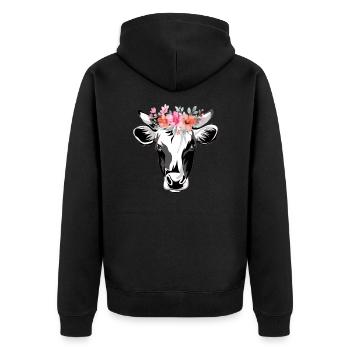 Cow Flower Kuh Blumen Vegan Vegetarier Tierliebe - Unisex Premium Bio Zip Hoodie - Schwarz - Hinten - Nico (187cm)