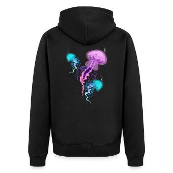 Qualle - Unisex Premium Bio Zip Hoodie - Schwarz - Hinten - Nico (187cm)