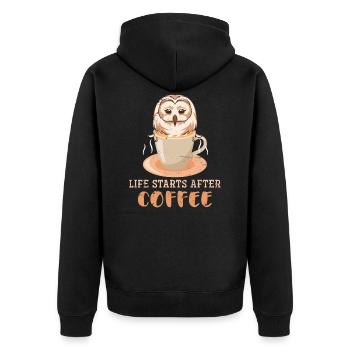 Owl coffee - Unisex Premium Organic Zip Hoodie - black - Back - Nico (187cm)