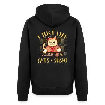 Sushi Cat Lustiges Katzen Sushi Geschenk Kätzchen - Unisex Premium Bio Zip Hoodie - Schwarz - Hinten - Nico (187cm)