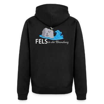 Held an der Küste (b) - Unisex Premium Bio Zip Hoodie - Schwarz - Hinten - Nico (187cm)