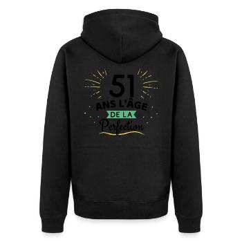 51 ans l'âge de la perfection - Veste à capuche bio Premium Unisexe - noir - Dos - Nico (187cm)