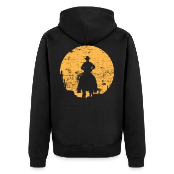 Cowboy - Unisex Premium Bio Zip Hoodie - Schwarz - Hinten - Nico (187cm)