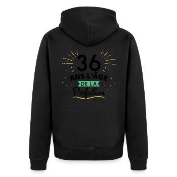 36 ans l'âge de la perfection - Veste à capuche bio Premium Unisexe - noir - Dos - Nico (187cm)