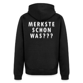 Merkste schon was? - Unisex Premium Bio Zip Hoodie - Schwarz - Hinten - Nico (187cm)