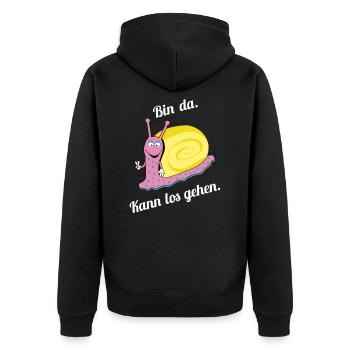 Geschenk Garten Schnecke Bin da kann losgehen - Unisex Premium Bio Zip Hoodie - Schwarz - Hinten - Nico (187cm)