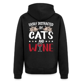 Leicht Abgelenkt Von Katzen Und Wein Kätzchen - Unisex Premium Bio Zip Hoodie - Schwarz - Hinten - Nico (187cm)