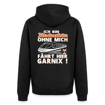 Fahrdienstleiter und Eisenbahner Sprüche Geschenke - Unisex Premium Bio Zip Hoodie - Schwarz - Hinten - Nico (187cm)