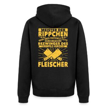 Meister Der Rippchen Ich Bin Fleischer Metzger - Unisex Premium Bio Zip Hoodie - Schwarz - Hinten - Nico (187cm)