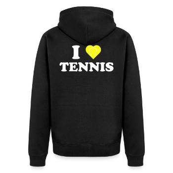 Ich mag Tennis i liebe Tennis-Jubiläums-Geschenk - Unisex Premium Bio Zip Hoodie - Schwarz - Hinten - Nico (187cm)
