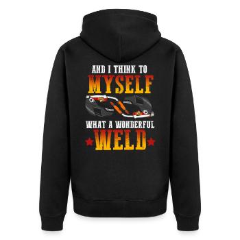 Welding - Unisex Premium Organic Zip Hoodie - black - Back - Nico (187cm)