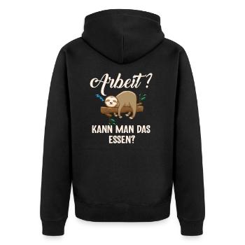 Faultier Arbeit Kann Man Das Essen? - Unisex Premium Bio Zip Hoodie - Schwarz - Hinten - Nico (187cm)