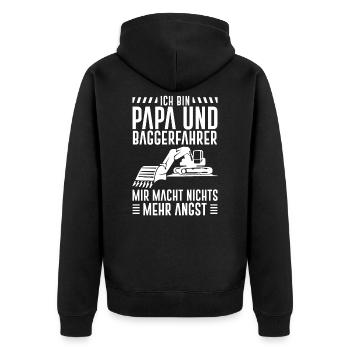 Bauarbeiter Bagger Geschenk Baggerfahrer - Unisex Premium Bio Zip Hoodie - Schwarz - Hinten - Nico (187cm)