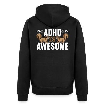 ADHD Squirrel Embrace Neurodiversity - Unisex Premium Organic Zip Hoodie - black - Back - Nico (187cm)