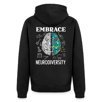 Embrace Neurodiversity ADHD Awareness Hyperfocus - Unisex Premium Organic Zip Hoodie - black - Back - Nico (187cm)